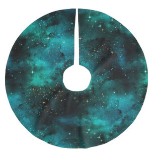 Teal Galaxy Series Design 1 Brushed Polyester Tree Skirt