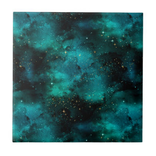 Teal Galaxy Series Design 1 Ceramic Tile