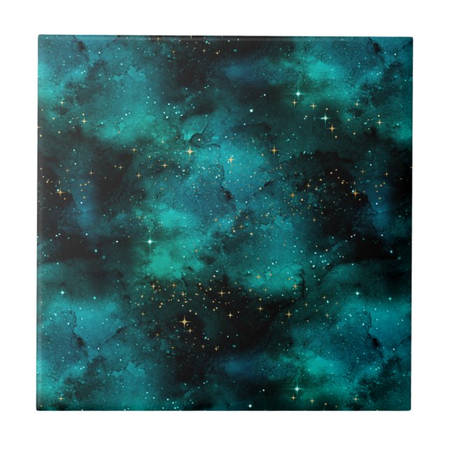 Teal Galaxy Series Design 1 Ceramic Tile (Front)