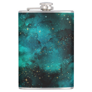 Teal Galaxy Series Design 1  Flask