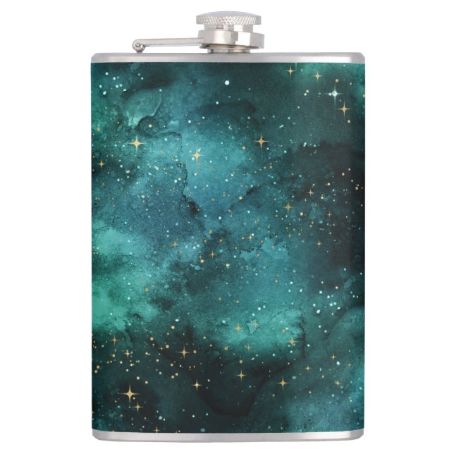 Teal Galaxy Series Design 1  Flask (Front)