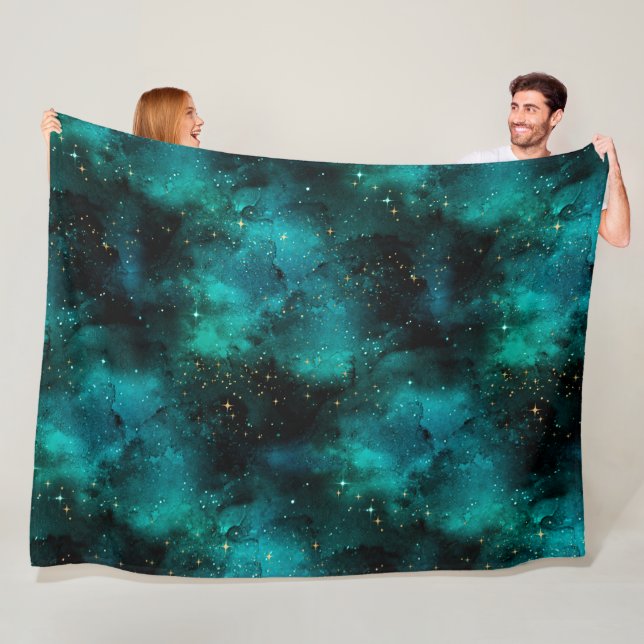 Teal Galaxy Series Design 1 Fleece Blanket (In Situ)