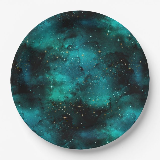 Teal Galaxy Series Design 1 Paper Plates (Front)