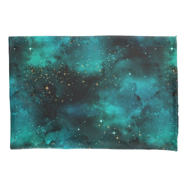 Teal Galaxy Series Design 1  Pillow Case (Front)