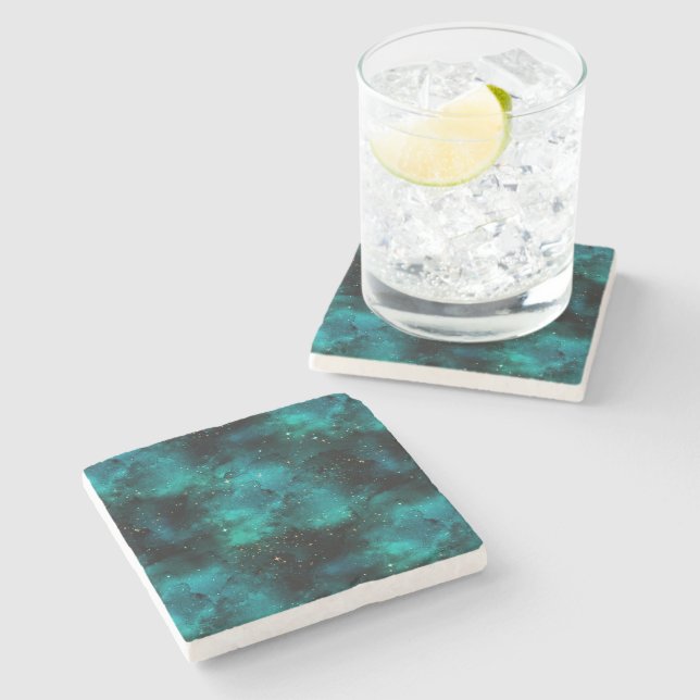 Teal Galaxy Series Design 1 Stone Coaster (Side)