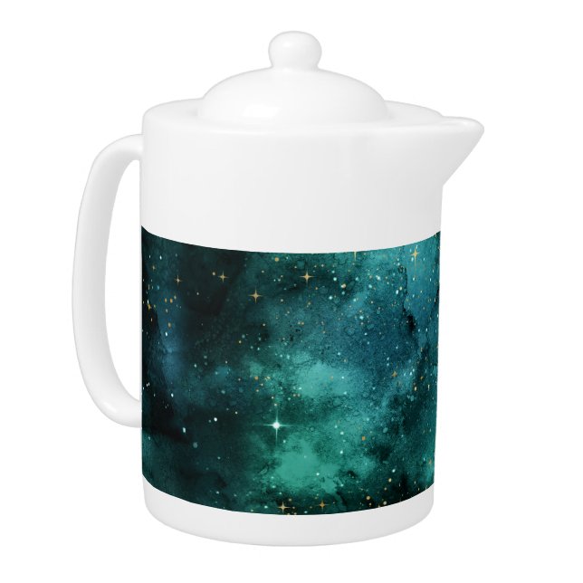Teal Galaxy Series Design 1 Teapot (Left)