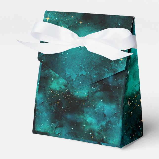Teal Galaxy Series Design 1 Tote Bag Favor Boxes (Front Side)