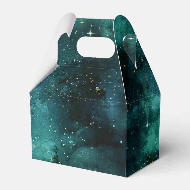 Teal Galaxy Series Design 1 Tote Bag Favor Boxes (Front Side)