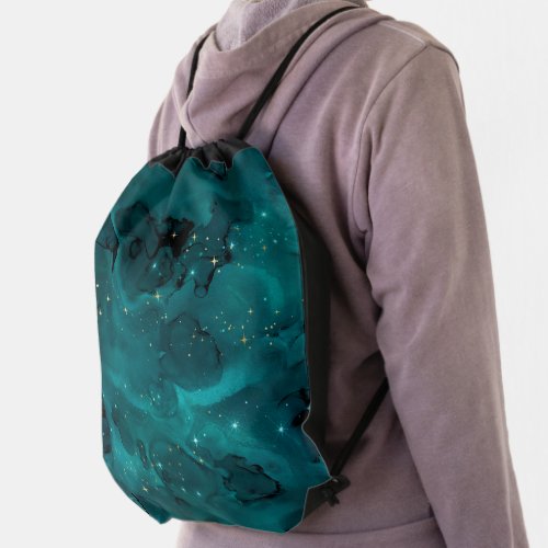 Teal Galaxy Series Design 2 Drawstring Bag