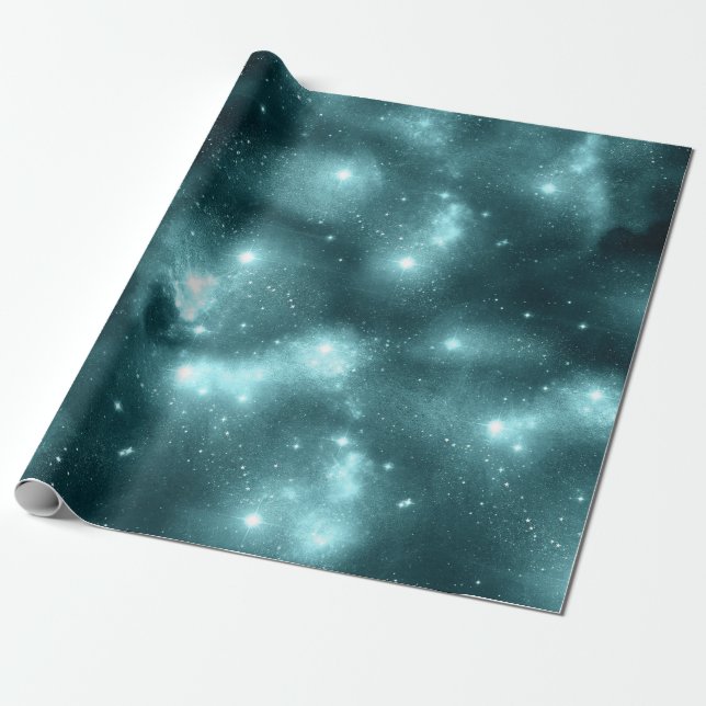 Teal Galaxy Series Design 3 Wrapping Paper (Unrolled)
