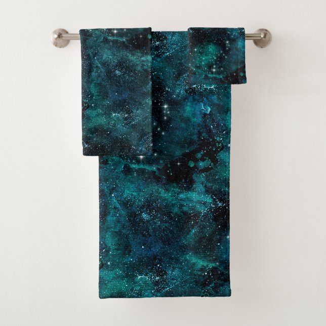 Teal Galaxy Series Design 4   Bath Towel Set (Insitu)