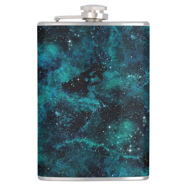 Teal Galaxy Series Design 4  Flask (Front)