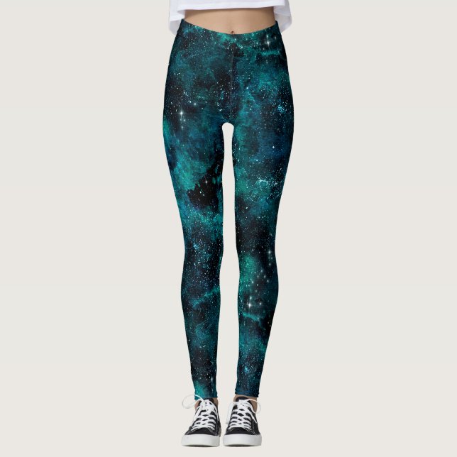 Teal Galaxy Series Design 4  Leggings (Front)