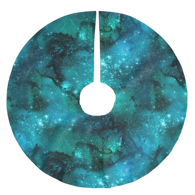 Teal Galaxy Series Design 6  Brushed Polyester Tree Skirt (Front)