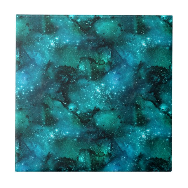 Teal Galaxy Series Design 6   Ceramic Tile (Front)