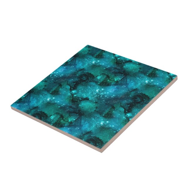 Teal Galaxy Series Design 6  Ceramic Tile (Side)