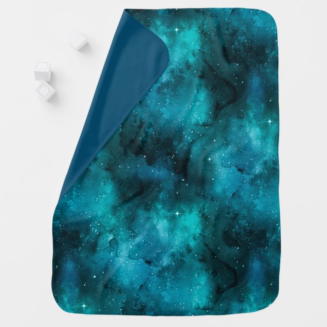 Teal Galaxy Series Design 7 Baby Blanket (In Situ)