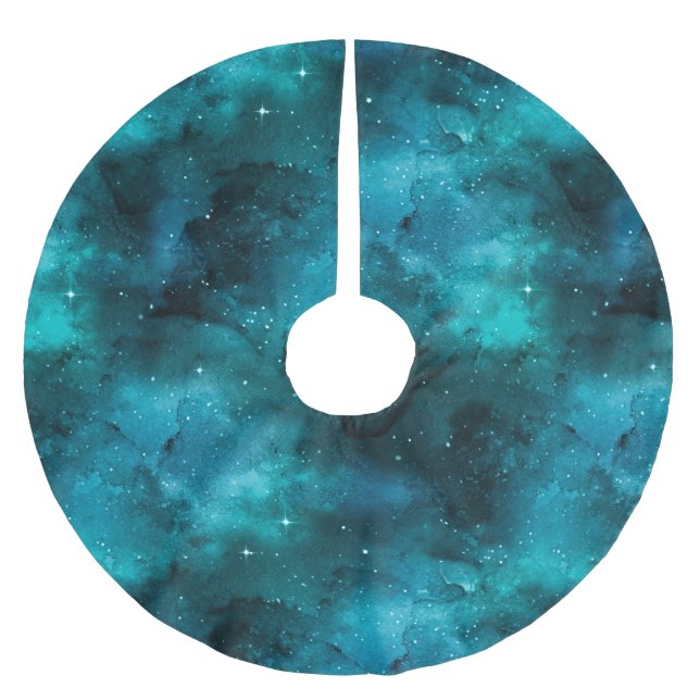 Teal Galaxy Series Design 7  Brushed Polyester Tree Skirt (Front)