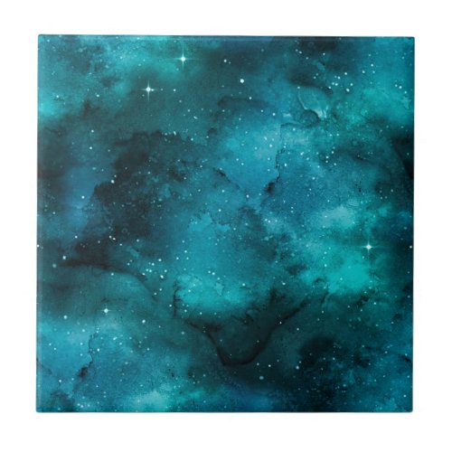 Teal Galaxy Series Design 7 Ceramic Tile