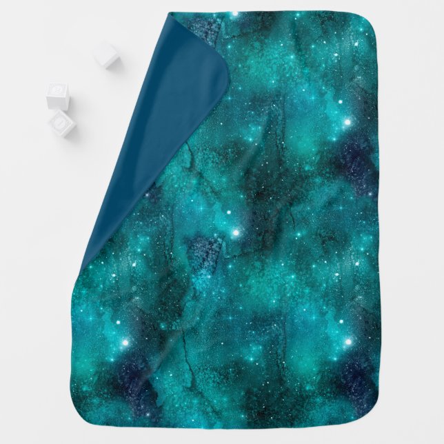 Teal Galaxy Series Design 8 Baby Blanket (In Situ)