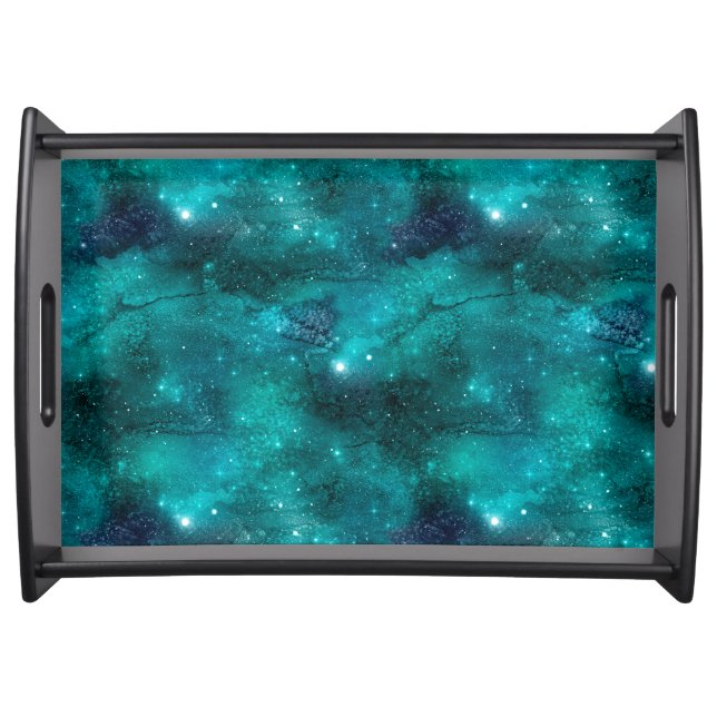 Teal Galaxy Series Design 8  Serving Tray (Front)