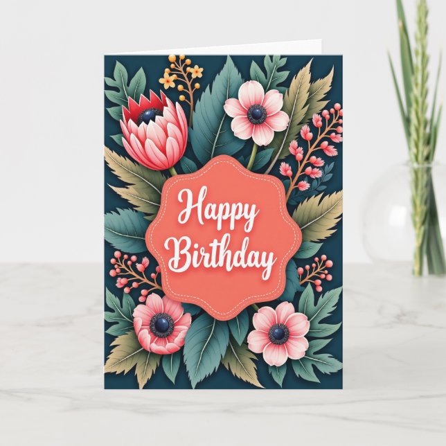 Teal Garden Birthday Card (Front)