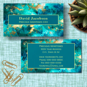 Teal Gemstone with Gold Geometric Business Card