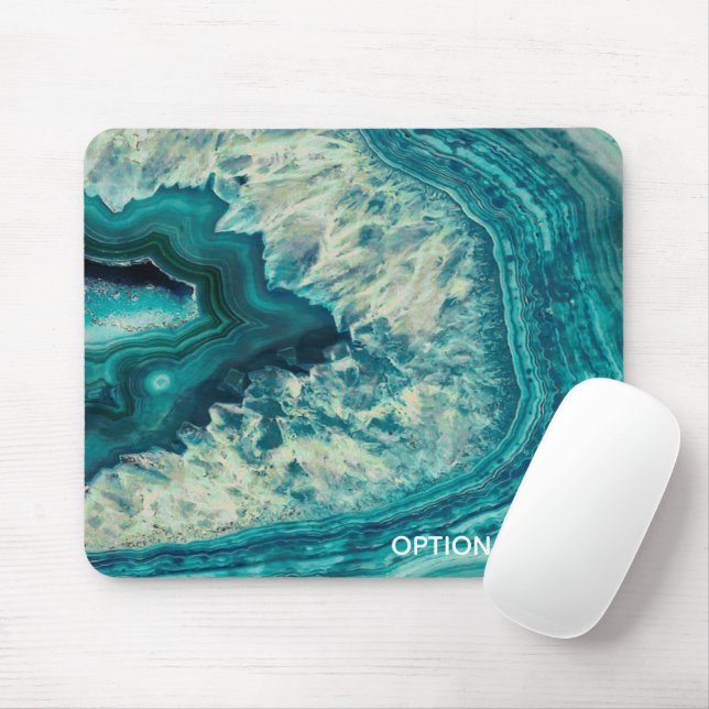 Teal Geode Agate Crystal Custom Text Mouse Pad (With Mouse)