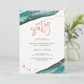 Teal Geode and Faux Rose Gold Look | 60th Birthday Invitation (Standing Front)