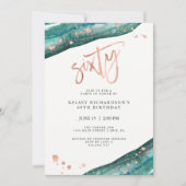 Teal Geode and Faux Rose Gold Look | 60th Birthday Invitation (Front)