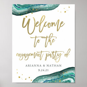 Teal Geode and Gold Engagement Party Welcome Poster