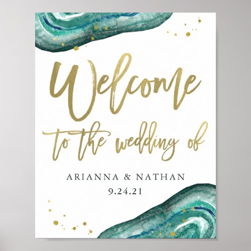Teal Geode and Gold Wedding Welcome Poster