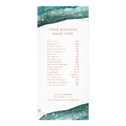 Teal Geode and Rose Gold Salon Price List Service Rack Card