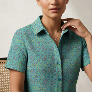 Teal Geometric Boho Moroccan Mosaic Pattern Fabric