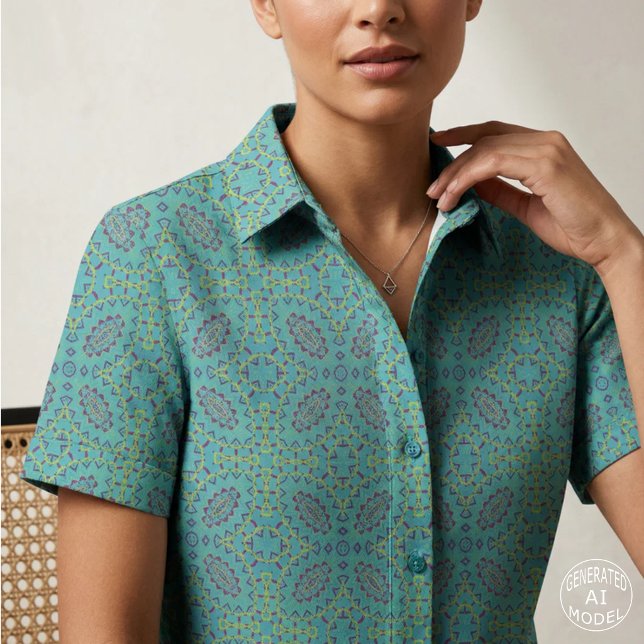 Teal Geometric Boho Moroccan Mosaic Pattern Fabric (Creator Uploaded)