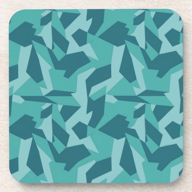 Teal Geometric Camo Plastic Coaster Set (Front)