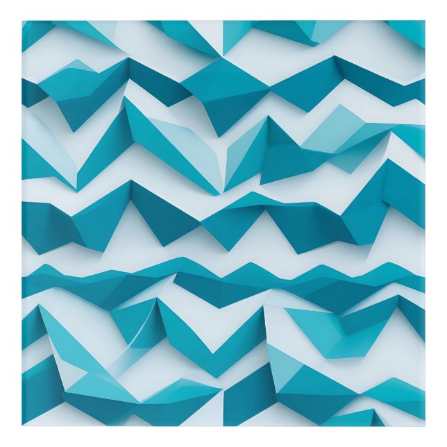 Teal Geometric Chevron 3D Pattern Acrylic Print (Front)