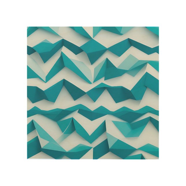 Teal Geometric Chevron 3D Pattern Wood Wall Art (Front)