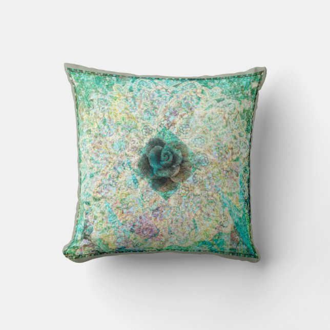 Teal Geometric Floral Pillow by Carol Zeock (Front)