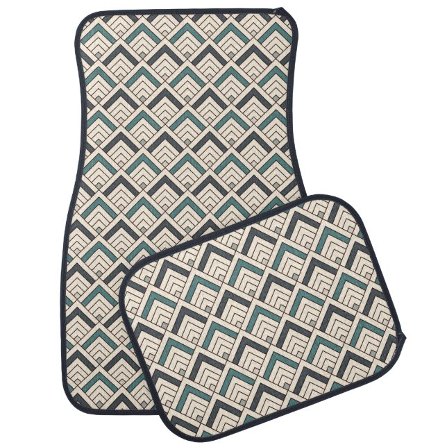 Teal Geometric Pattern Car Floor Mat (Set)
