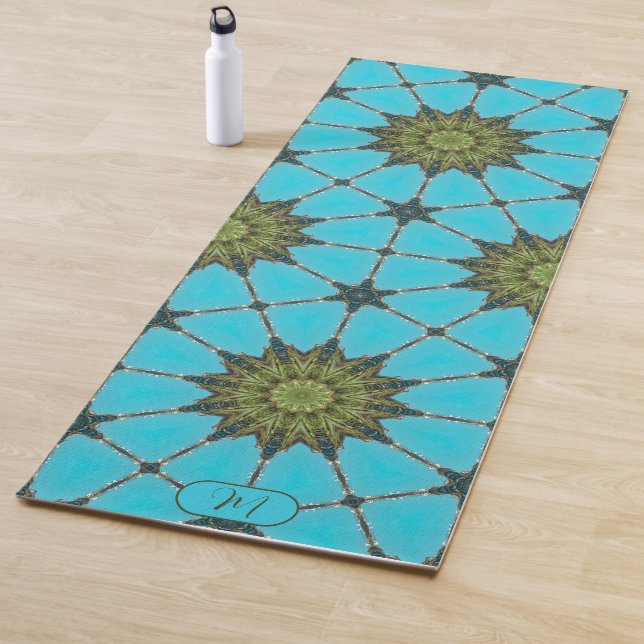 Teal Geometric Pattern Colorful Yoga Mat (In Situ)