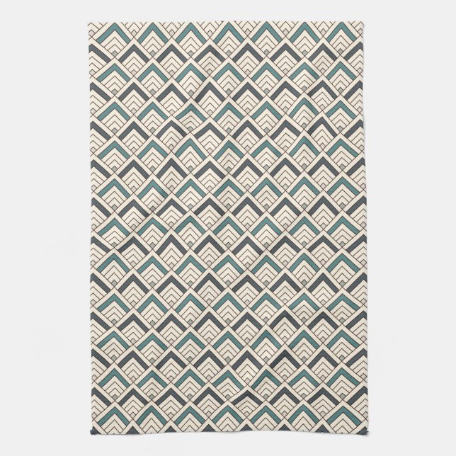 Teal Geometric Pattern Kitchen Towel (Vertical)