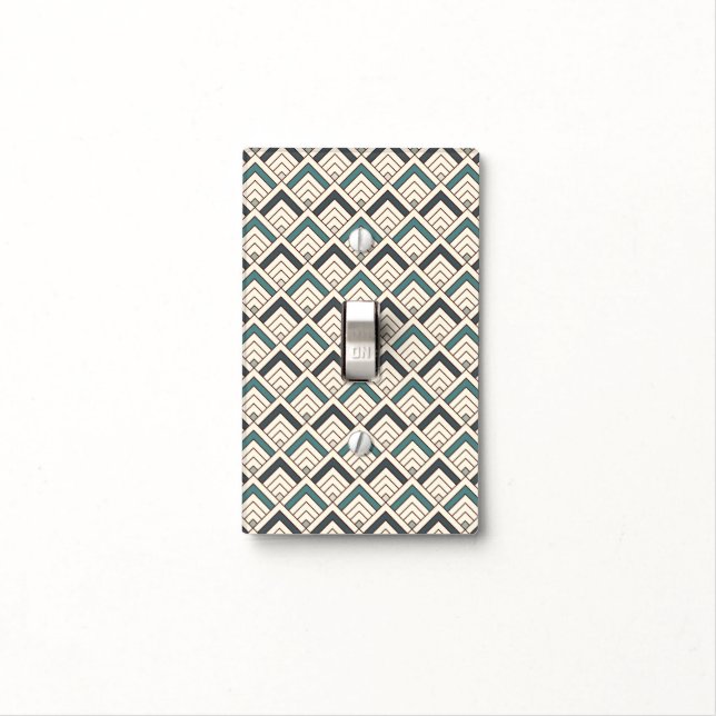 Teal Geometric Pattern Light Switch Cover (In Situ)