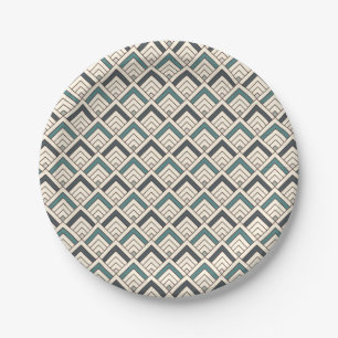 Teal Geometric Pattern Paper Plates