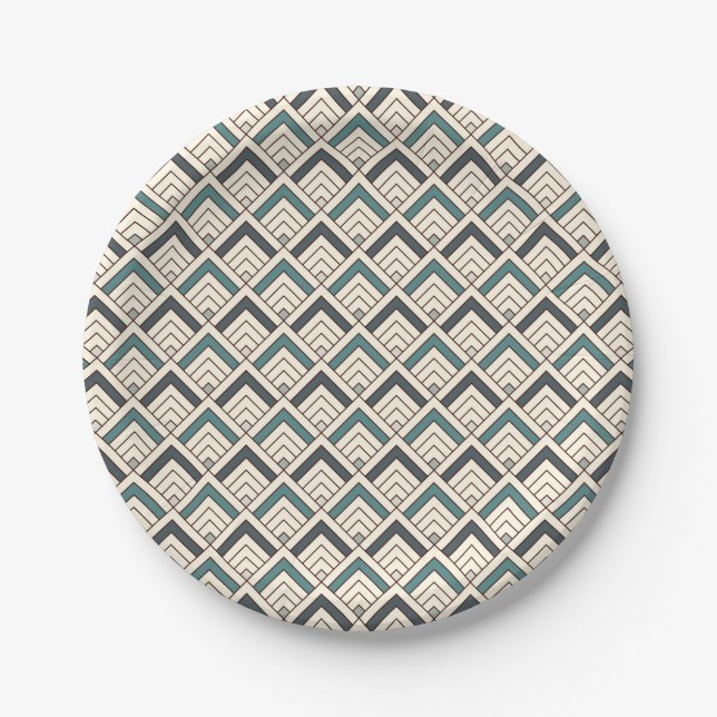 Teal Geometric Pattern Paper Plates (Front)
