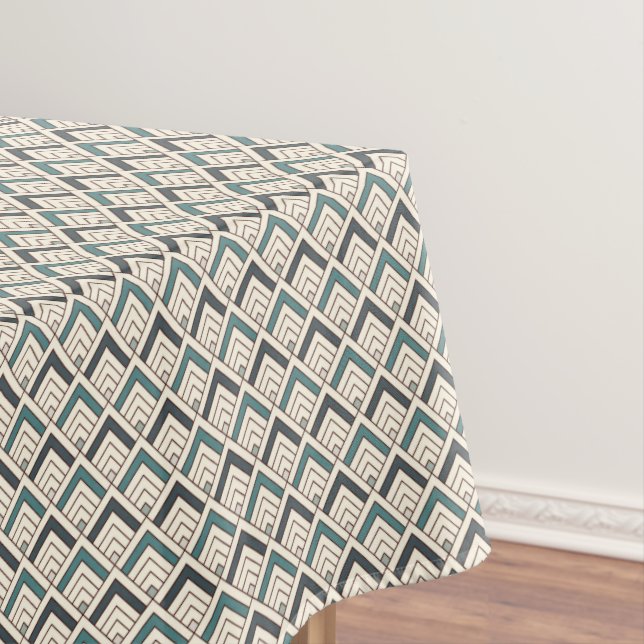Teal Geometric Pattern Tablecloth (In Situ)