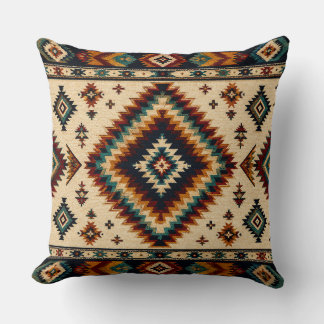 Teal Geometric Textile Pattern – Bold Boho Diamond Throw Pillow