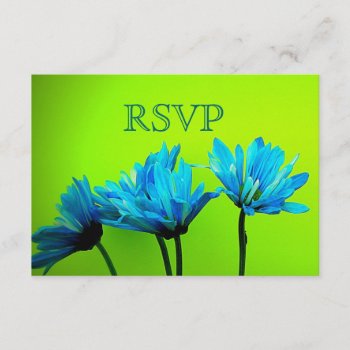 Teal Gerber Daisies On Lime Green Wedding Rsvp by CustomWeddingSets at Zazzle
