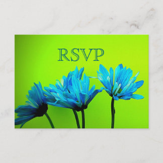 Teal Gerber Daisies on Lime Green Wedding RSVP Card