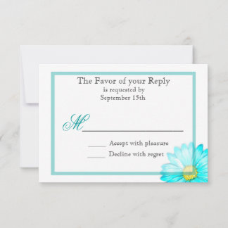 Teal Gerber Daisy Simple Wedding Invitation